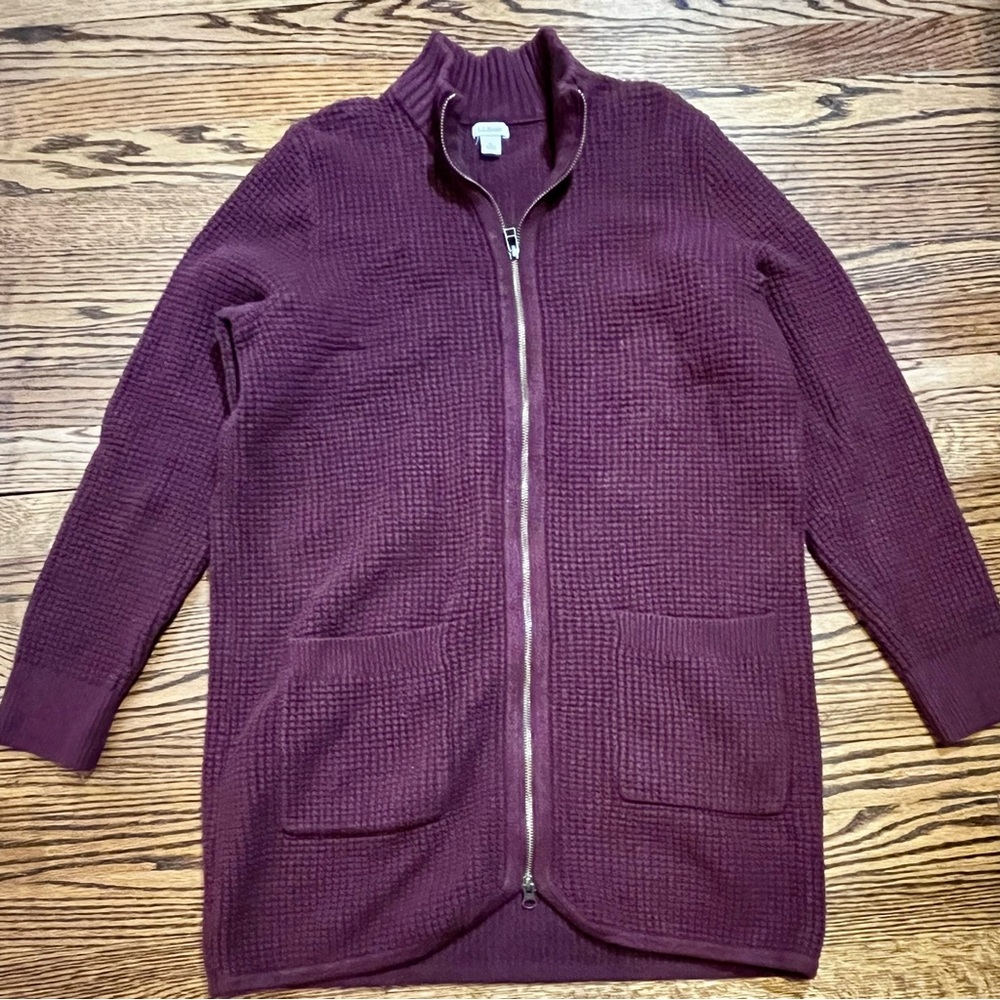 L.L.Bean Women's SuperSoft Waffle Coatigan Long Cardigan Maroon Womens Large
